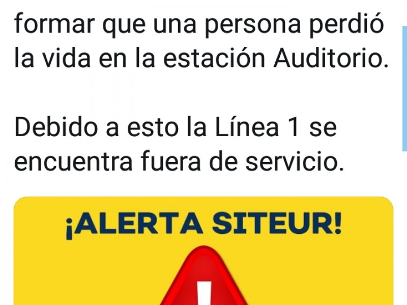 Suspenden servicio en L1 Auditorio por suicidio