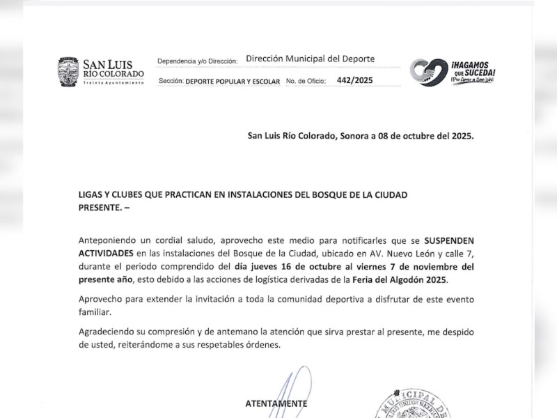 Suspenderán actividades deportivas en el Bosque de la Ciudad por la Feria