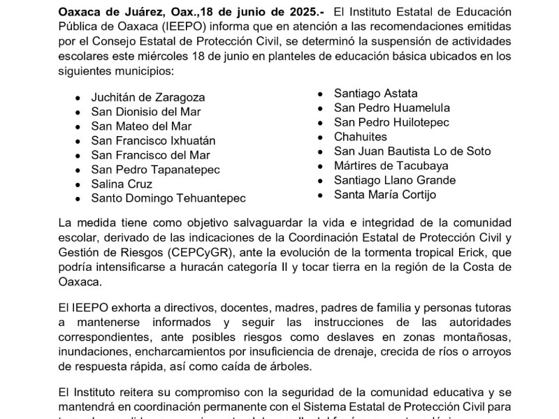 Suspenderán clases por lluvias en el Istmo y a Costa