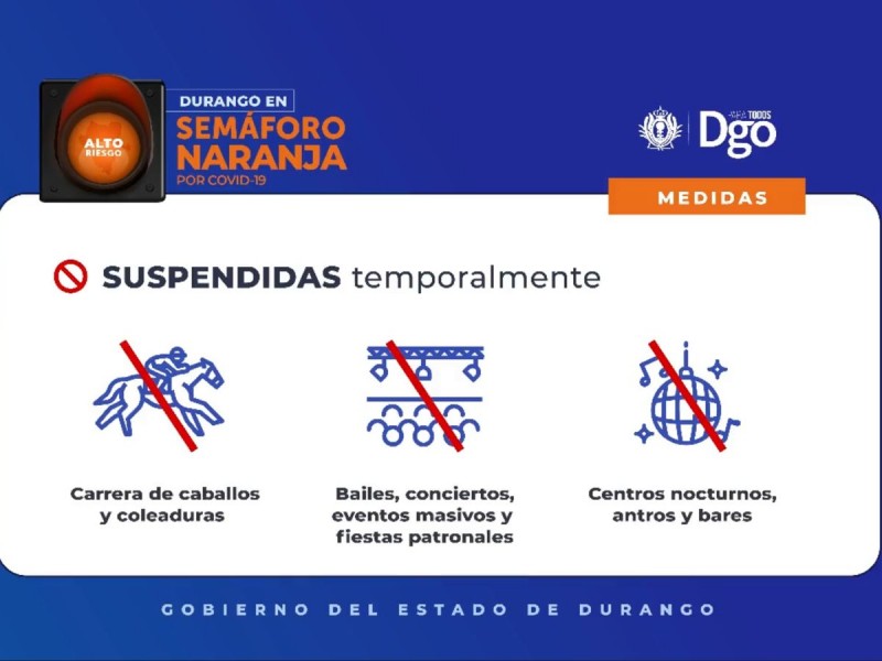 Suspendida nuevamente la actividad nocturna en Durango por COVID