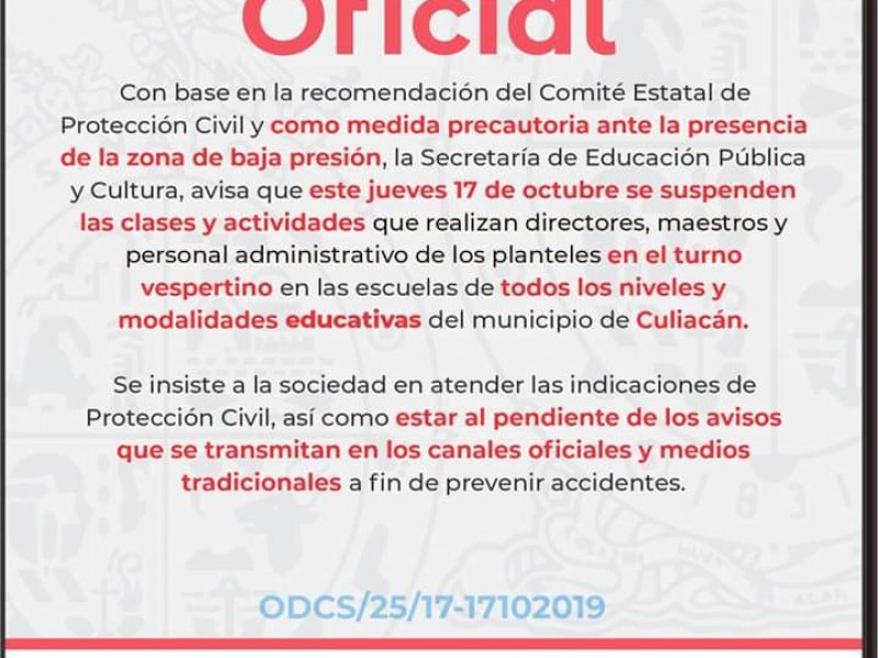 Suspensión de clases en Culiacán