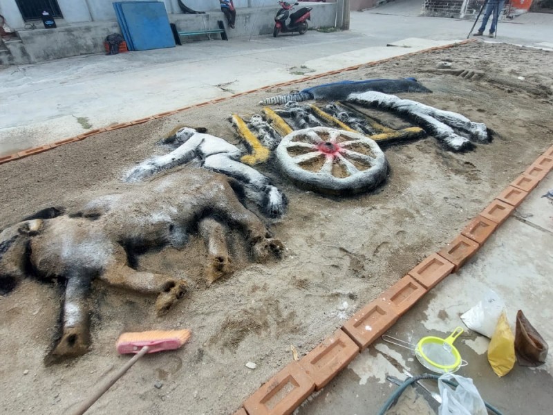 Tapetes de arena, una tradición en Santa Cruz Tagolaba