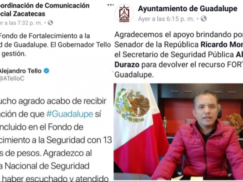 Tello presume gestión y Guadalupe agradece a Monreal