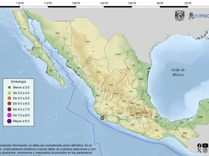 Tembló por la mañana con epicentro en Armería