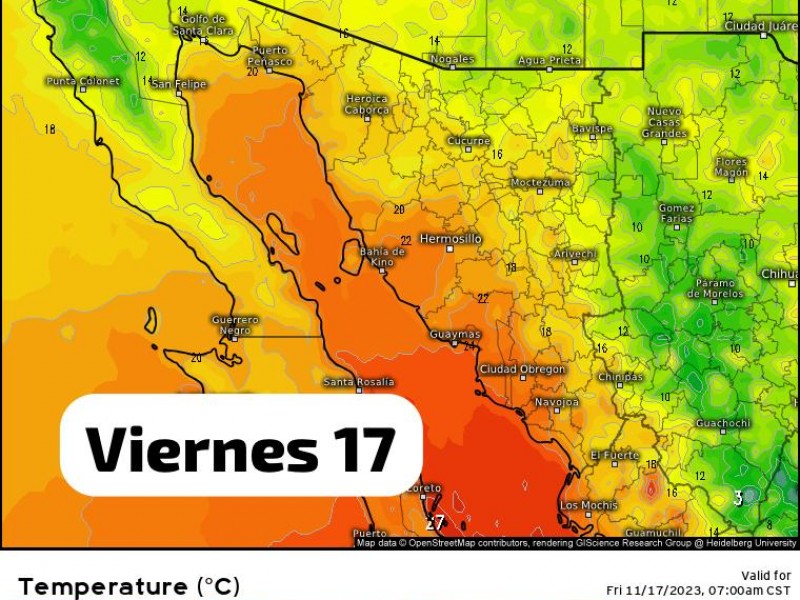 Temperatura máxima de 30 grados para hoy viernes