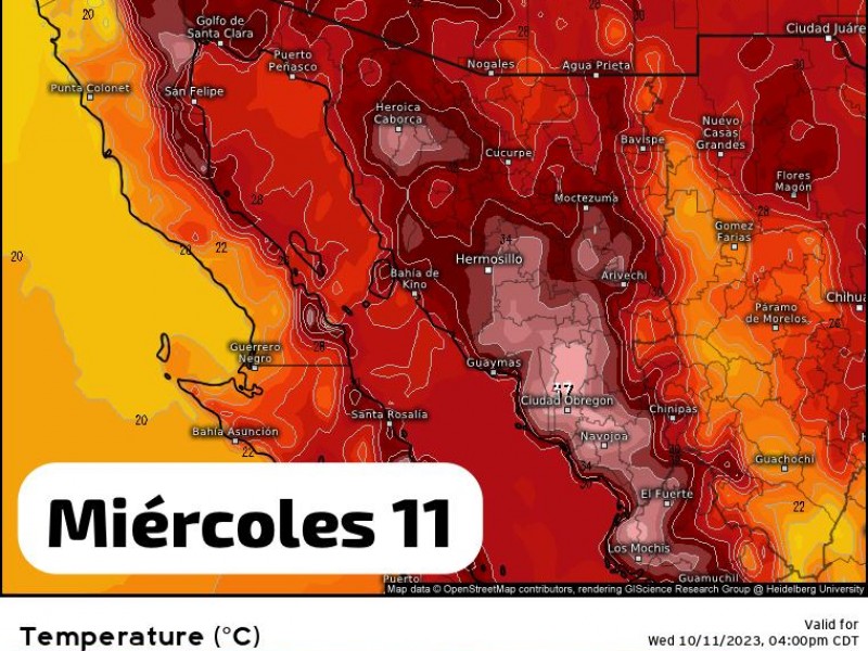 Temperatura máxima para Guaymas, 32 grados centígrados