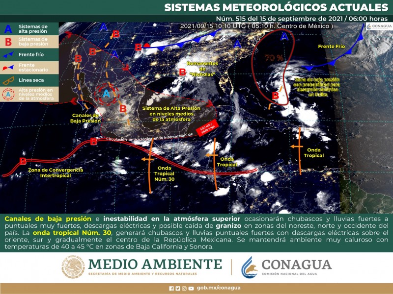 Temperaturas calurosas y probabilidad de chubascos en Sonora