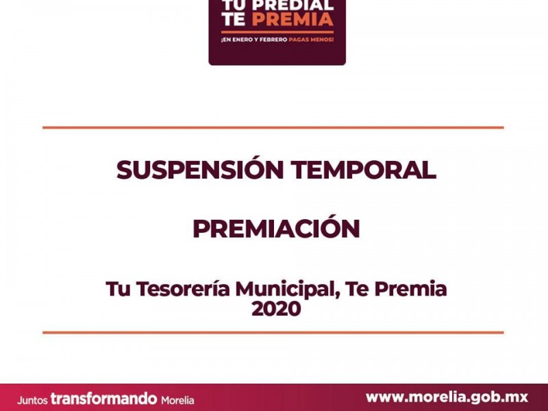 Tesorería Morelia suspende temporalmente premiación a contribuyentes cumplidos