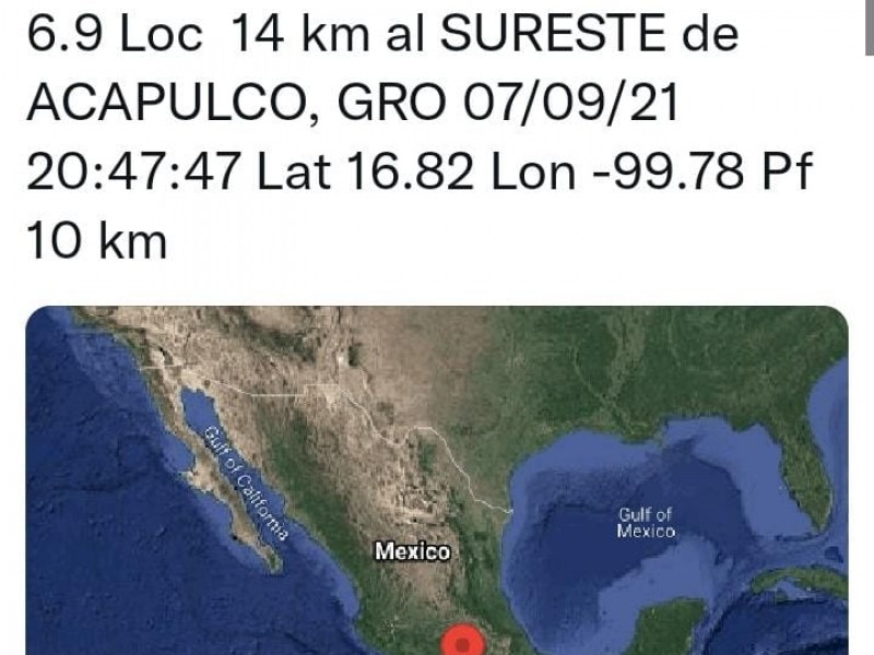 Tiembla en Puebla, magnitud preliminar de 6.9, epicentro en Guerrero
