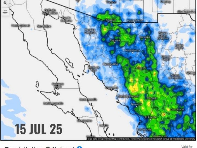 Tiene Nogales 60% de probabilidad de lluvia