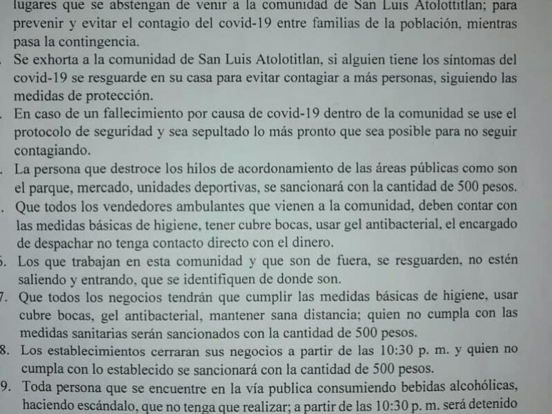 Toma medidas drásticas junta auxiliar de Caltepec para evitar contagios