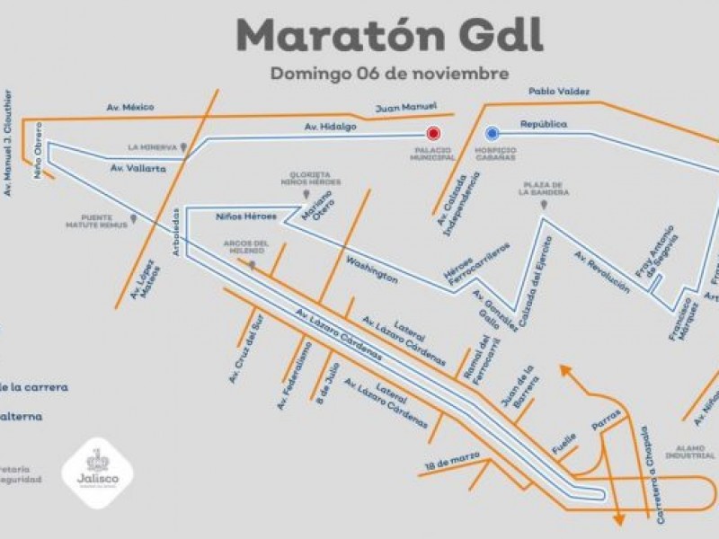 Tome precauciones, habrá cierres viales por Maratón en Guadalajara