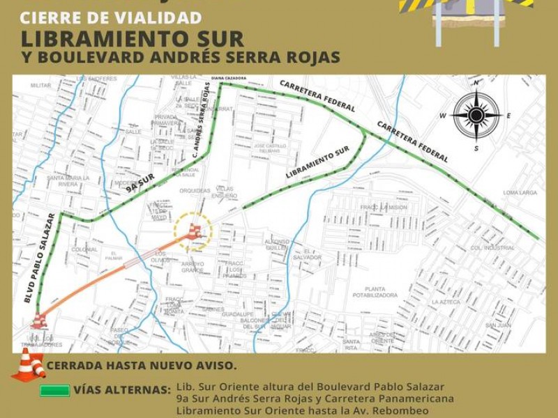 Tome sus precauciones ante obra del blvd. Andrés Serra Rojas