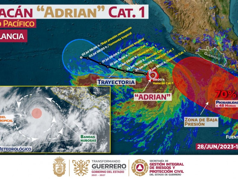 Tormenta tropical “Adrián” se intensificó a Huracán categoría uno