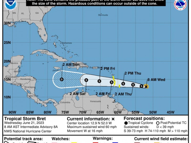 Tormenta Tropical Bret sigue su ruta hacia las Antillas Menores