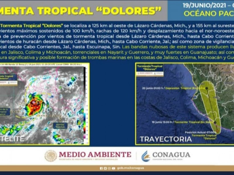 Tormenta Tropical Dolores se encuentra a 155km oeste de Manzanillo