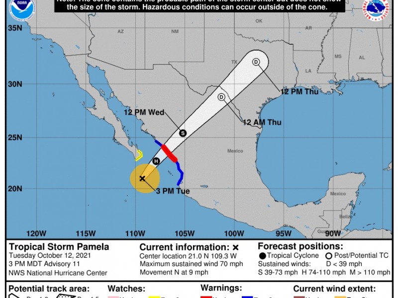 Tormenta tropical Pamela originará lluvias puntuales en Sinaloa