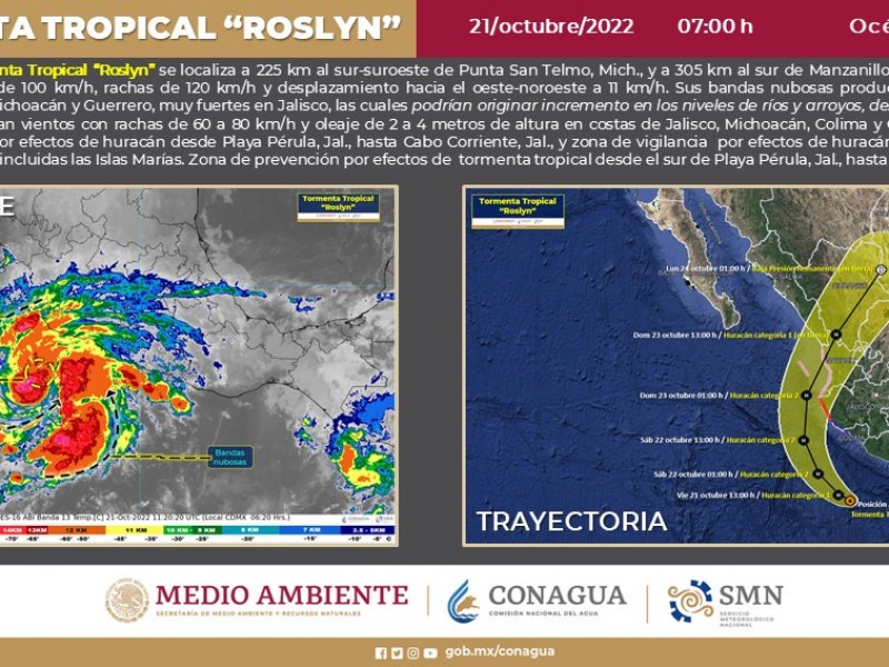 Tormenta tropical Roslyn se ubica frente a Michoacán