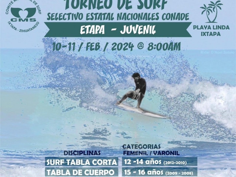 Torneo Nacional de Surf Selectivo CONADE se realizará en Ixtapa-Zihuatanejo