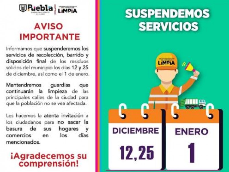 Trabajadores de Limpieza no trabajarán en días festivos