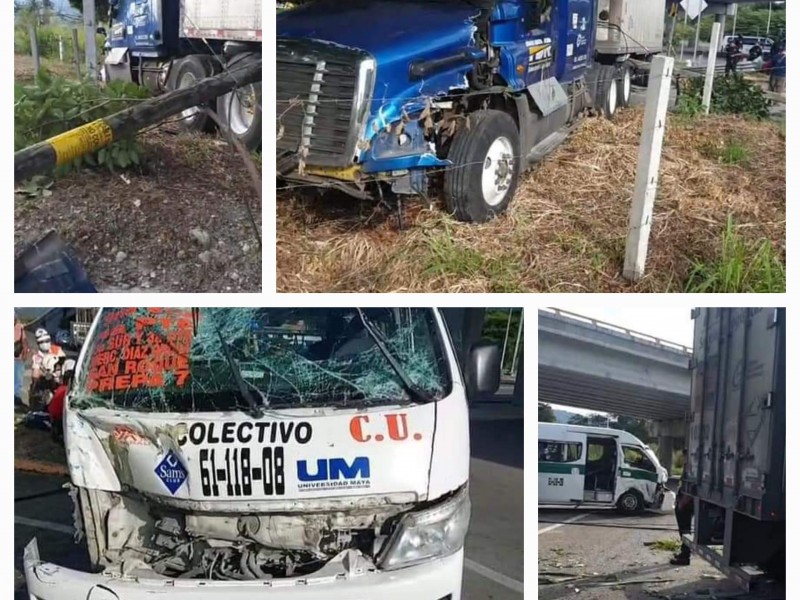 Tráiler se queda sin frenos y embiste colectivo