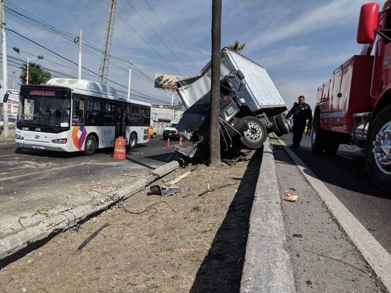 Transporte pesado choca contra palmera en 5 de febrero