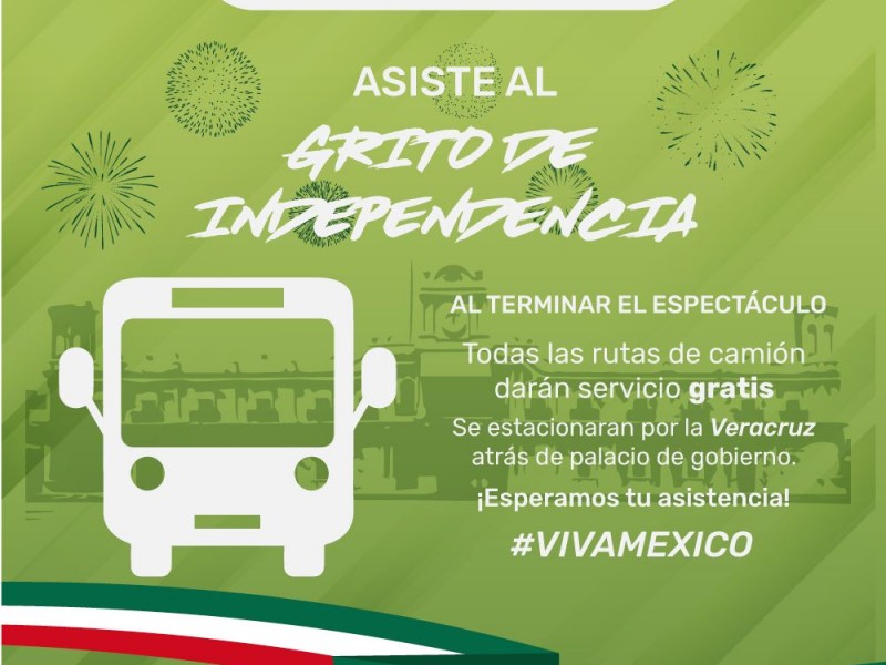 Transporte urbano gratuito al finalizar grito de Independencia