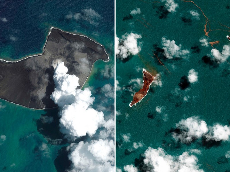 Tras erupción, océano consume isla del volcán de Tonga