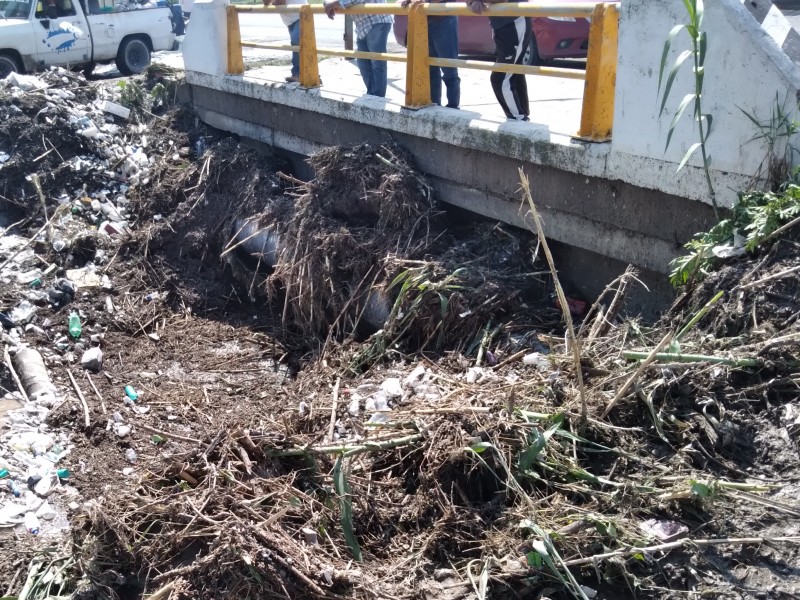 Tubo de OOSAPAT, basura y tierra prococan azolve del dren