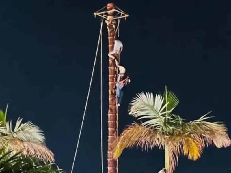 Turista amenazó con aventarse de lo alto de un palo en Cuetzalan