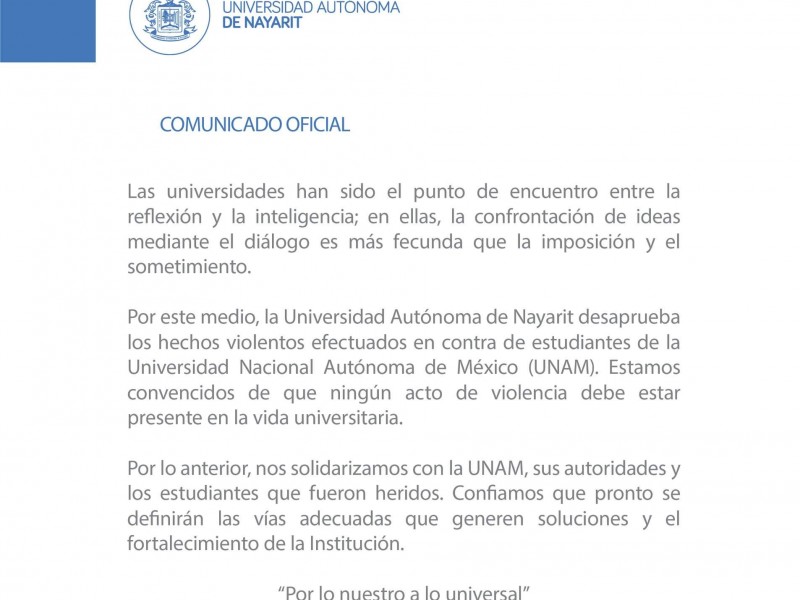 UAN se solidariza con estudiantes de la UNAM