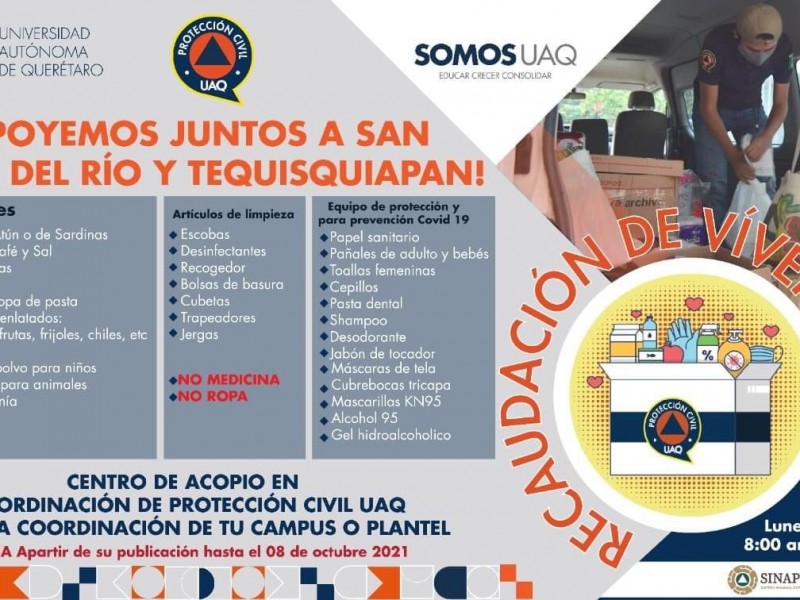 UAQ realiza colecta para afectados de SJR y Tequisquiapan