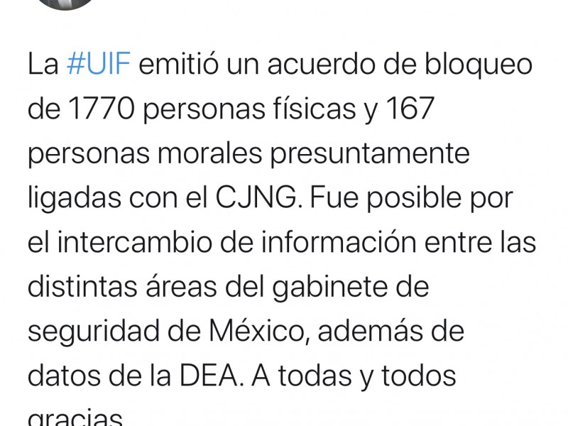 UIF congela cuentas ligadas al CJNG