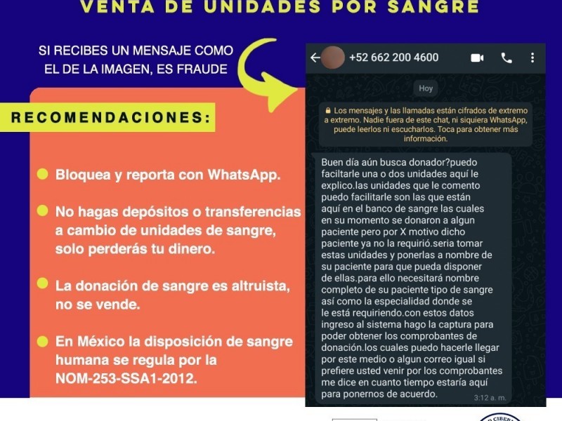 Unidad Cibernética alerta por fraudes sobre venta de sangre