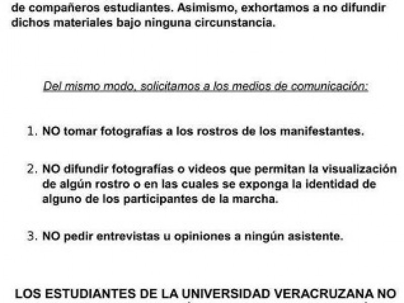 Universitarios piden no ser grabados en marchas