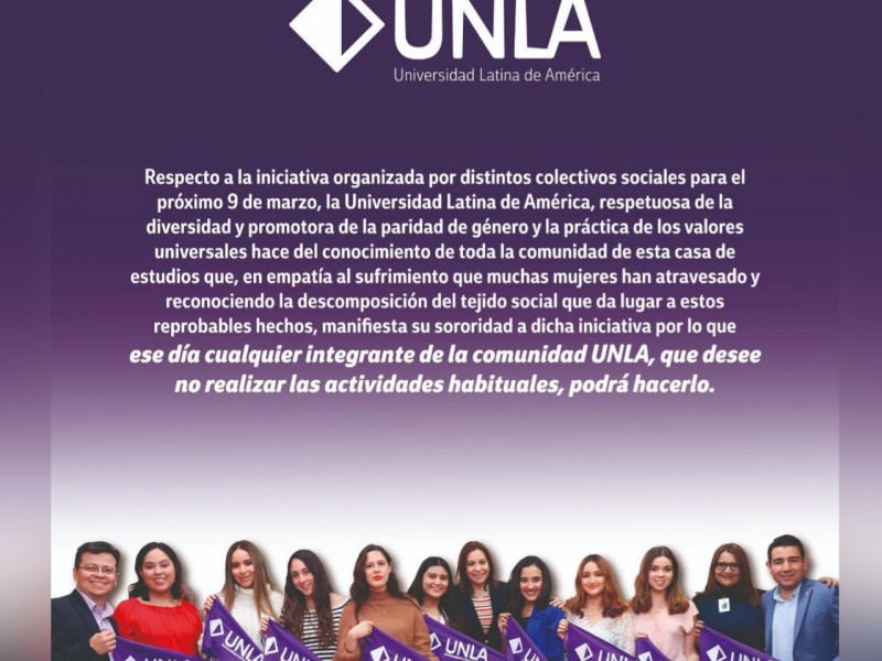 UNLA se une a iniciativa #UnDíaSinNosotras