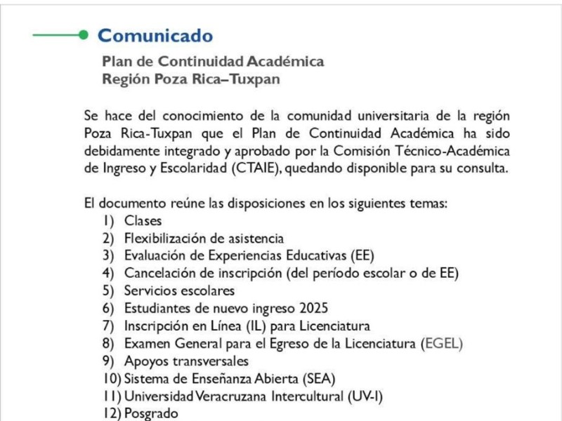 UV aplica plan académico tras contingencia en zona norte