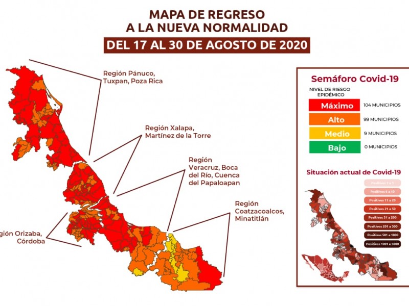 Veracruz, Boca del Río y Medellín singuen en riesgo máximo
