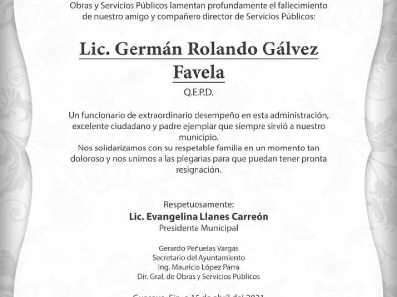 Víctima de covid-19 fallece director de Servicios Públicos en Guasave