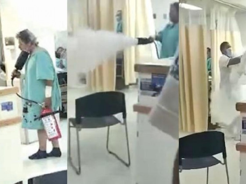 VIDEO: Paciente amenaza a personal con extintor