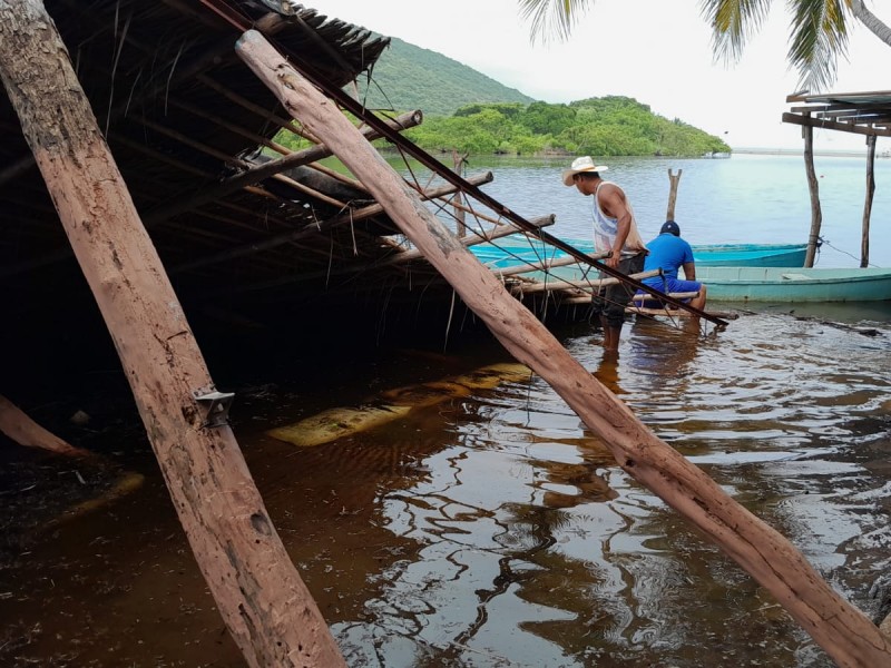 Vientos por Hilary derriban enramadas en Barra de Potosí