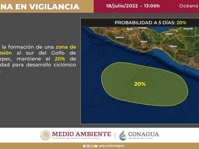 Vigilan nueva zona de baja presión en el pacífico