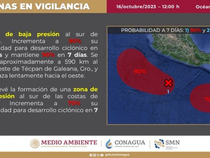 Vigilan zona de baja presión al sur de Guerrero