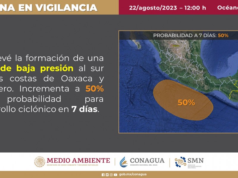 Vigilan zona de baja presión frente a Oaxaca y Guerrero