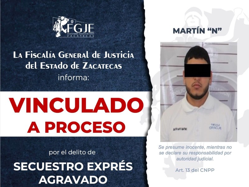 Vinculan a proceso a hombre acusado de secuestro exprés en Fresnillo