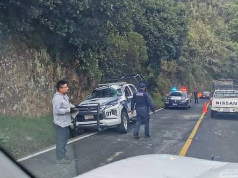 Volcadura de patrulla municipal en Zoquitlan