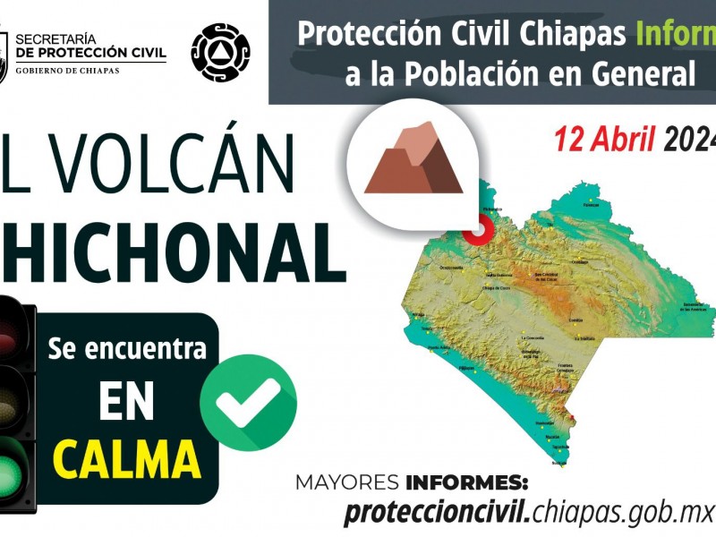 Volcán Chichonal en calma, asegura Protección Civil