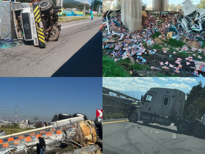 Vuelcan 4 tráilers en vías con dirección Toluca, afectaron la circulación vial
