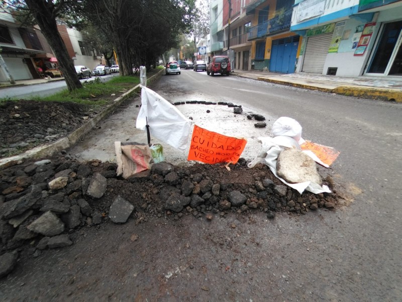 Xalapeños bachean calle con recursos propios