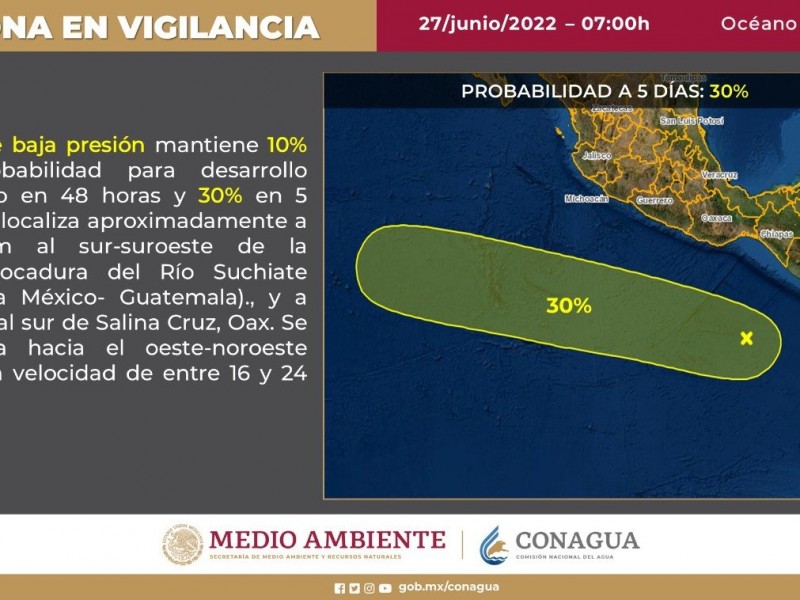 Zona de baja presión, podría volverse ciclón en el pacífico